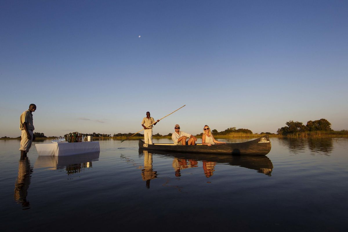Camp Okavango mokoro sundowner