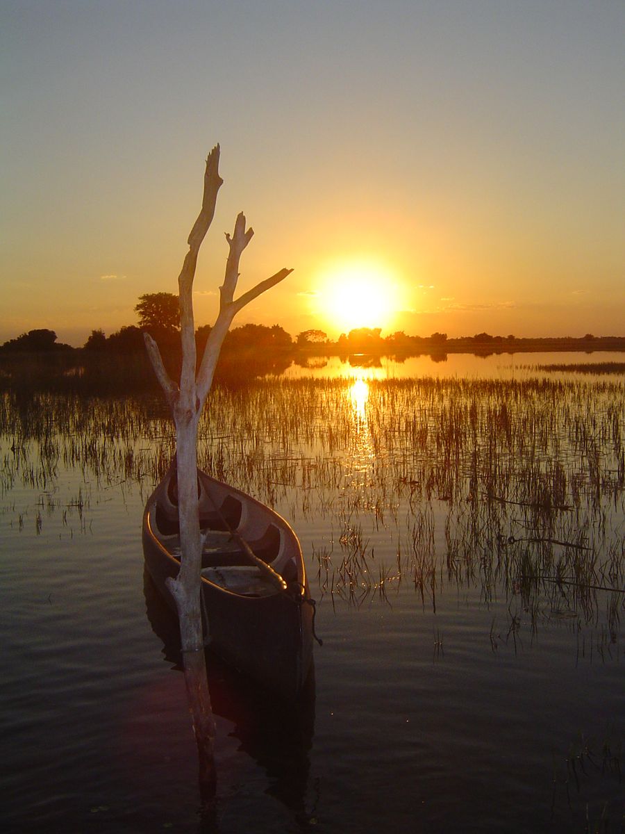 Okavango Delta mokoro sunset