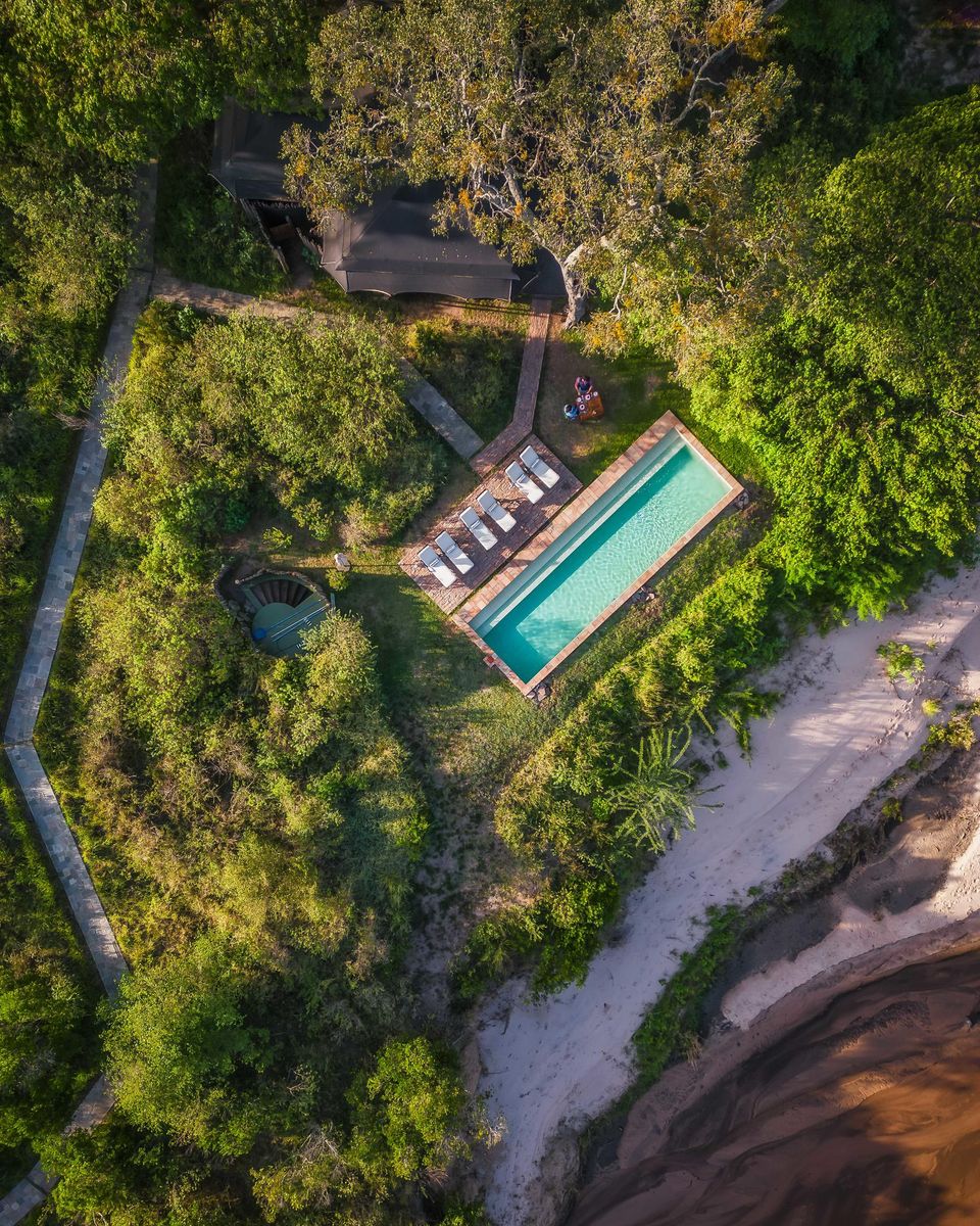 Elewana Sand River aerial pool view