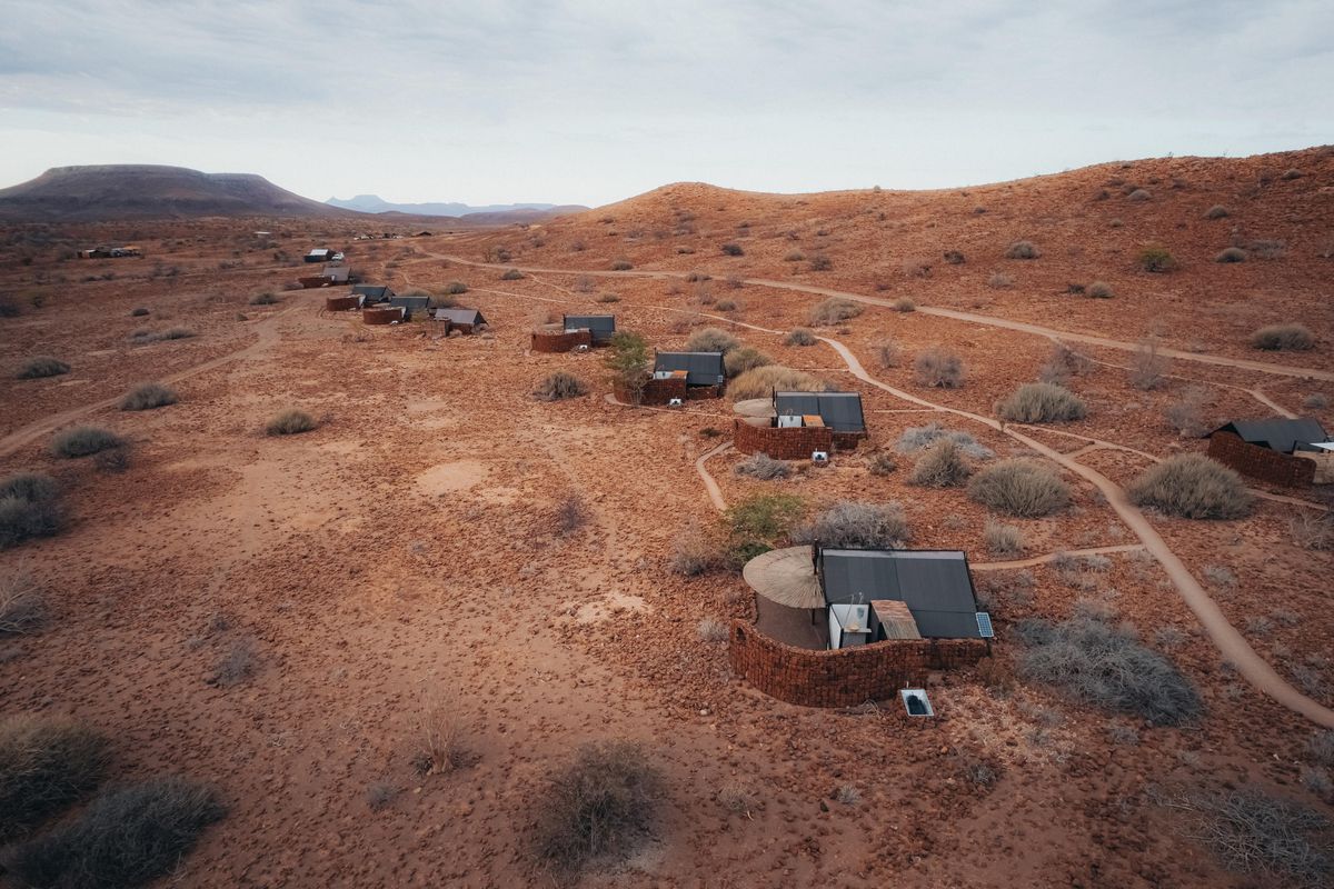 Etendeka Mountain Camp aerial view