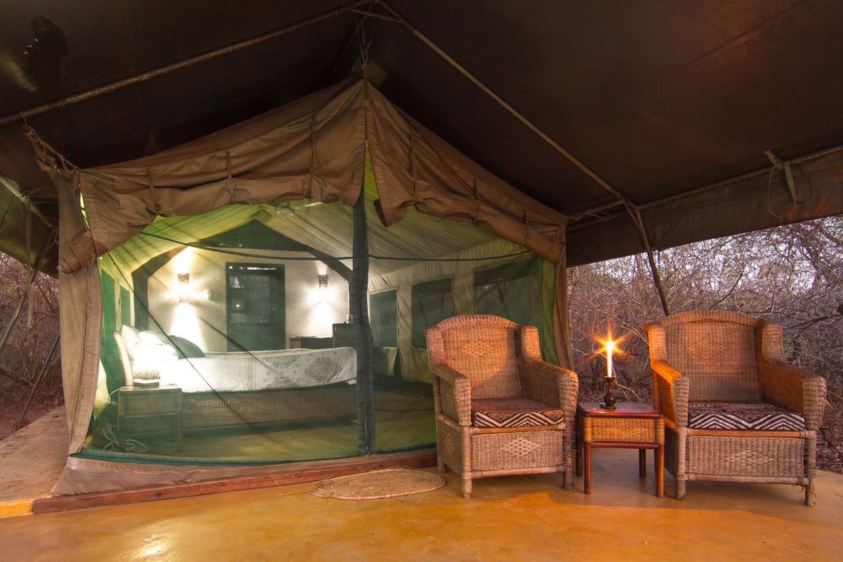 Thawale Lodge tent evening
