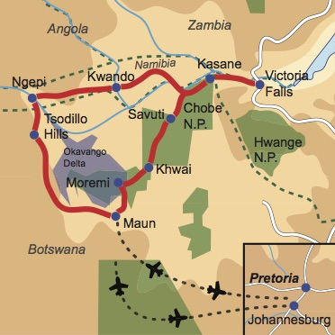 Reiseverlauf Botswana 4x4 Offroad-Adventure Offroadtour im 4x4 Fahrzeug durch Botswana und Namibia