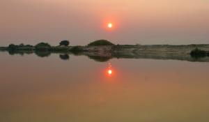 Erleben Sie bei einem "Sundowner Cruise" auf dem Okavango einen romantischen Sonnenuntergang
