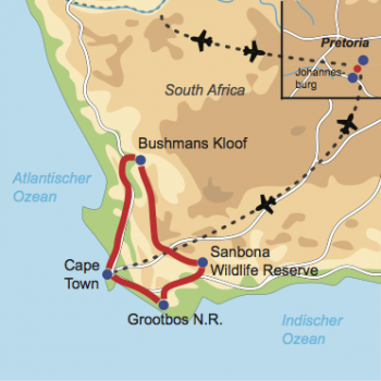 Karte & Reiseverlauf: Magic Destinations - Mietwagenrundreise der Extraklasse in der Kapregion