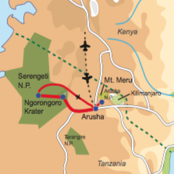 Karte & Reiseverlauf Mt. Meru & African View - Trekkingtour Mt. Meru, Kultur- und Safarikombination
