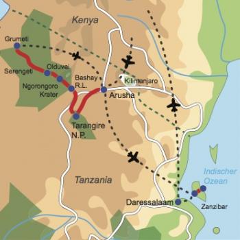 Reiseverlauf  Tanganyika Busch Safari  - Spannende Safariaktivitäten und Baden auf Zanzibar